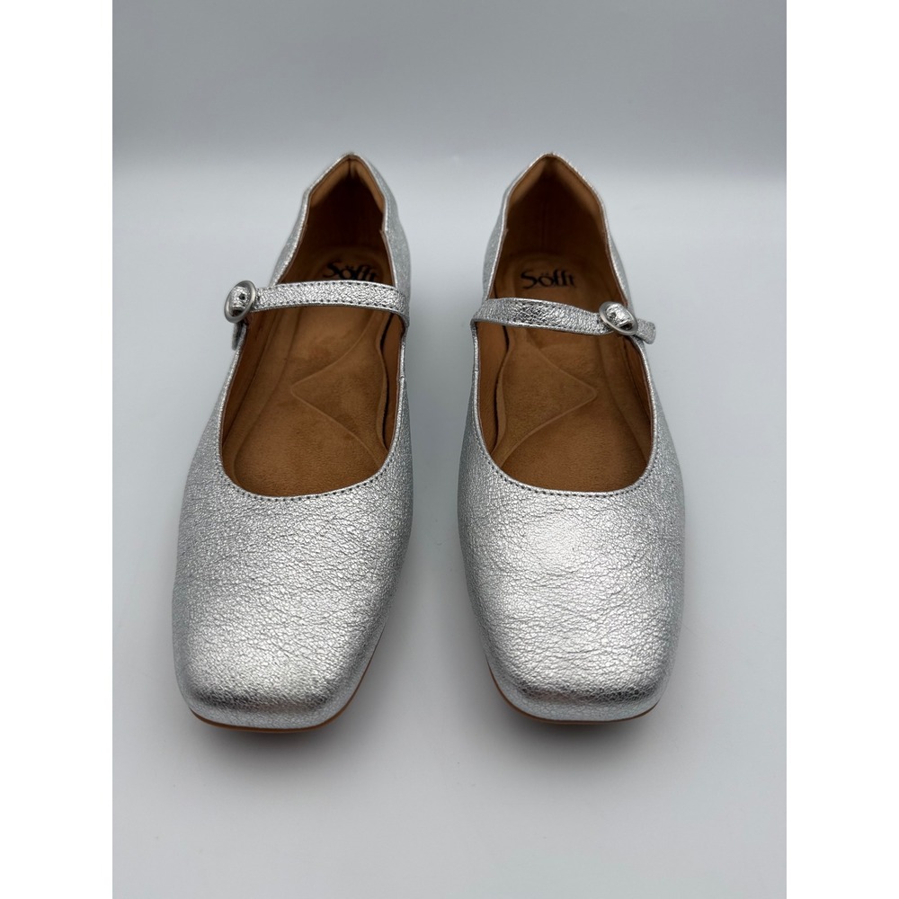 Sofft Metallic Silver Leather Mary Jane Flats Square Toe SF0090708 Mens 8.5M